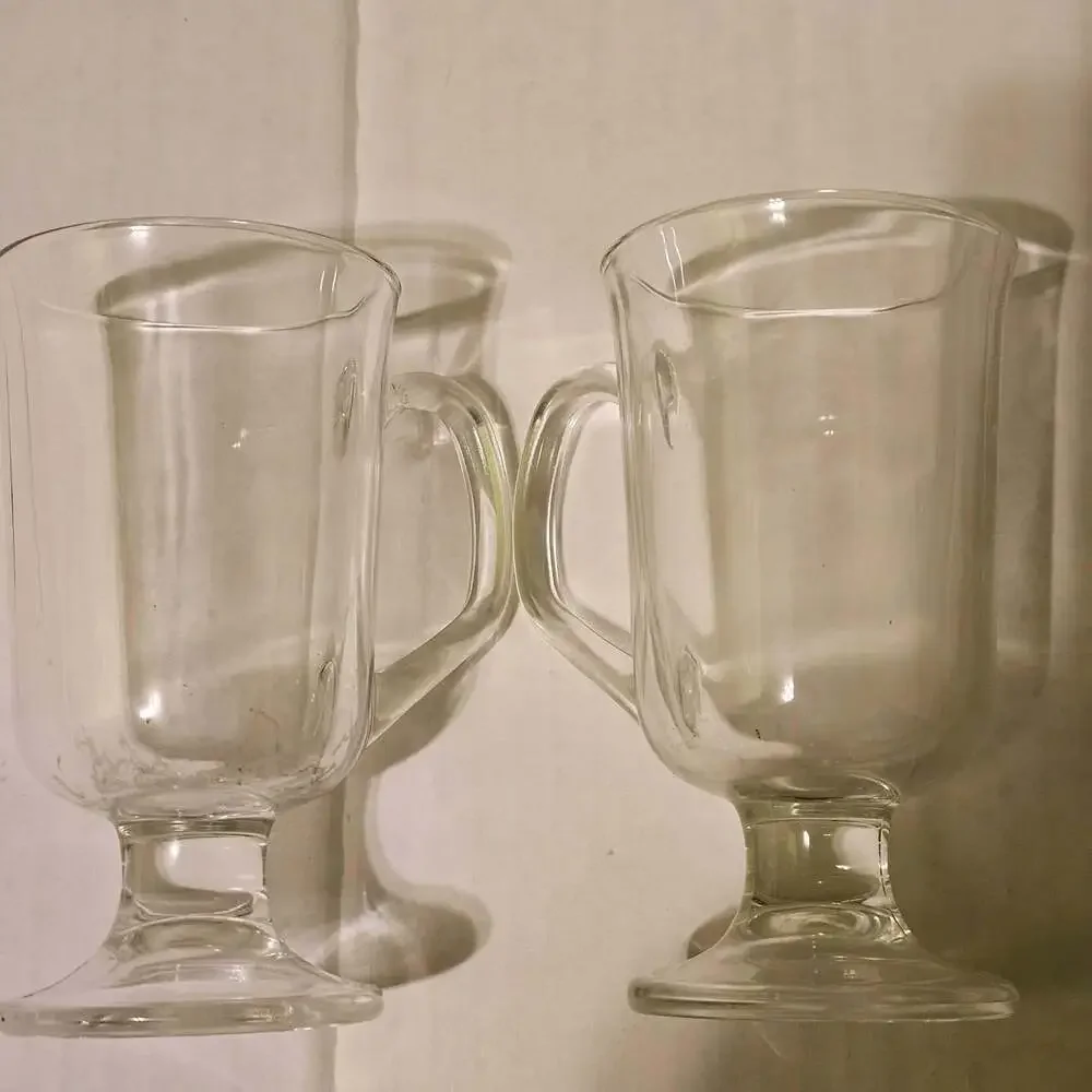 Vintage French Glass Irish Coffee Mugs, Set of 2